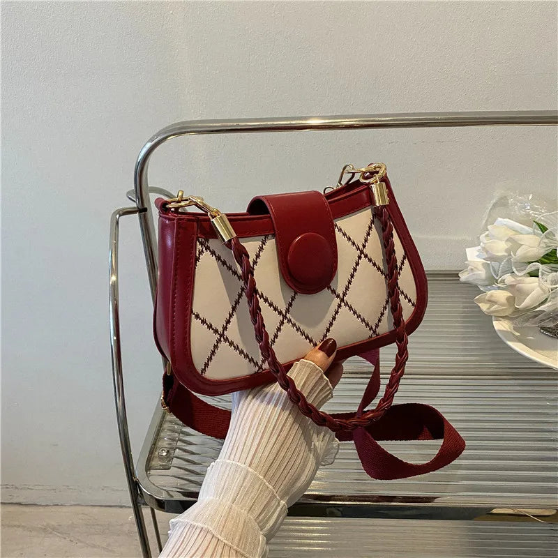 Korean Style Rhombic Woven PU Shoulder Crossbody Bag for Women