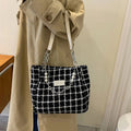 Large Capacity Plaid Canvas Women’s Tote Shoulder Bag with Chain
