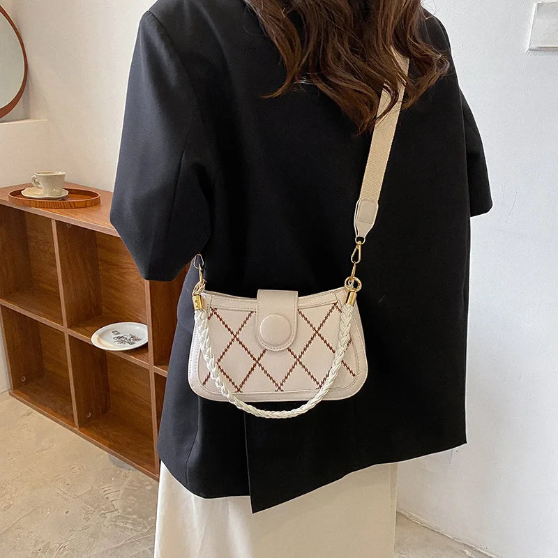 Korean Style Rhombic Woven PU Shoulder Crossbody Bag for Women