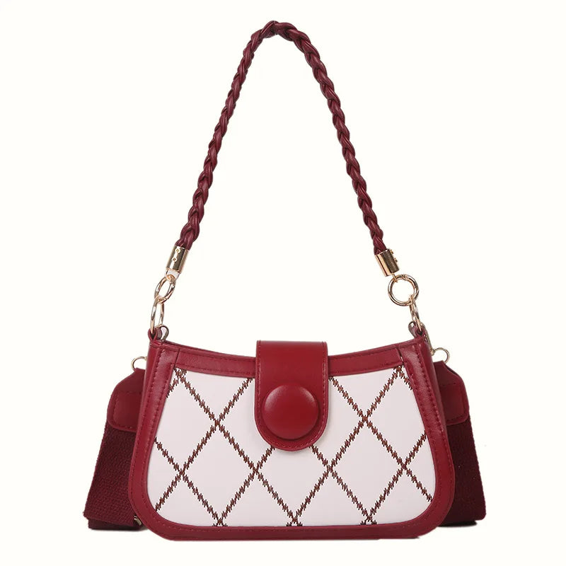 Korean Style Rhombic Woven PU Shoulder Crossbody Bag for Women