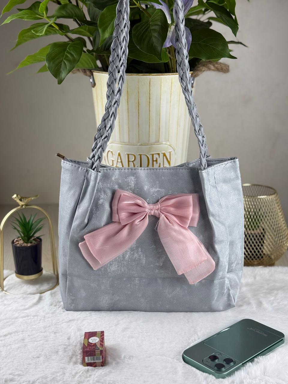 Cute Bow Tote Bag with Braid Strap – 28×26×10cm