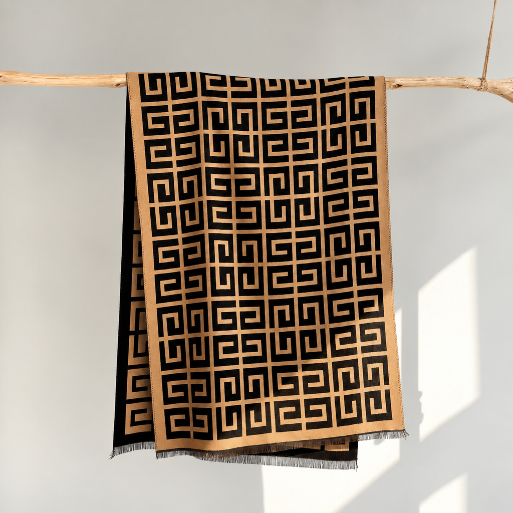 Golden Maze Geometric Cotton Shawl (CC)
