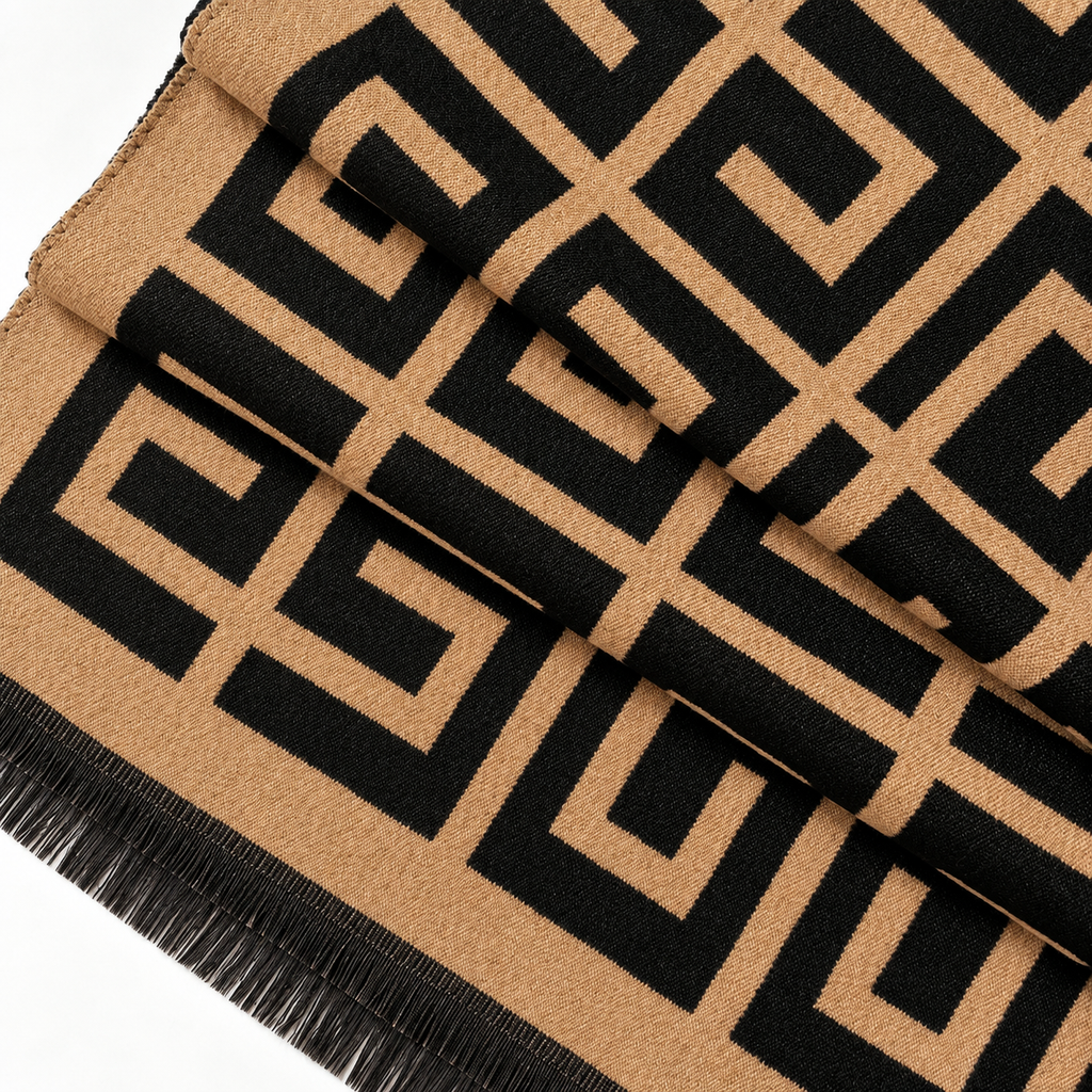 Golden Maze Geometric Cotton Shawl (CC)