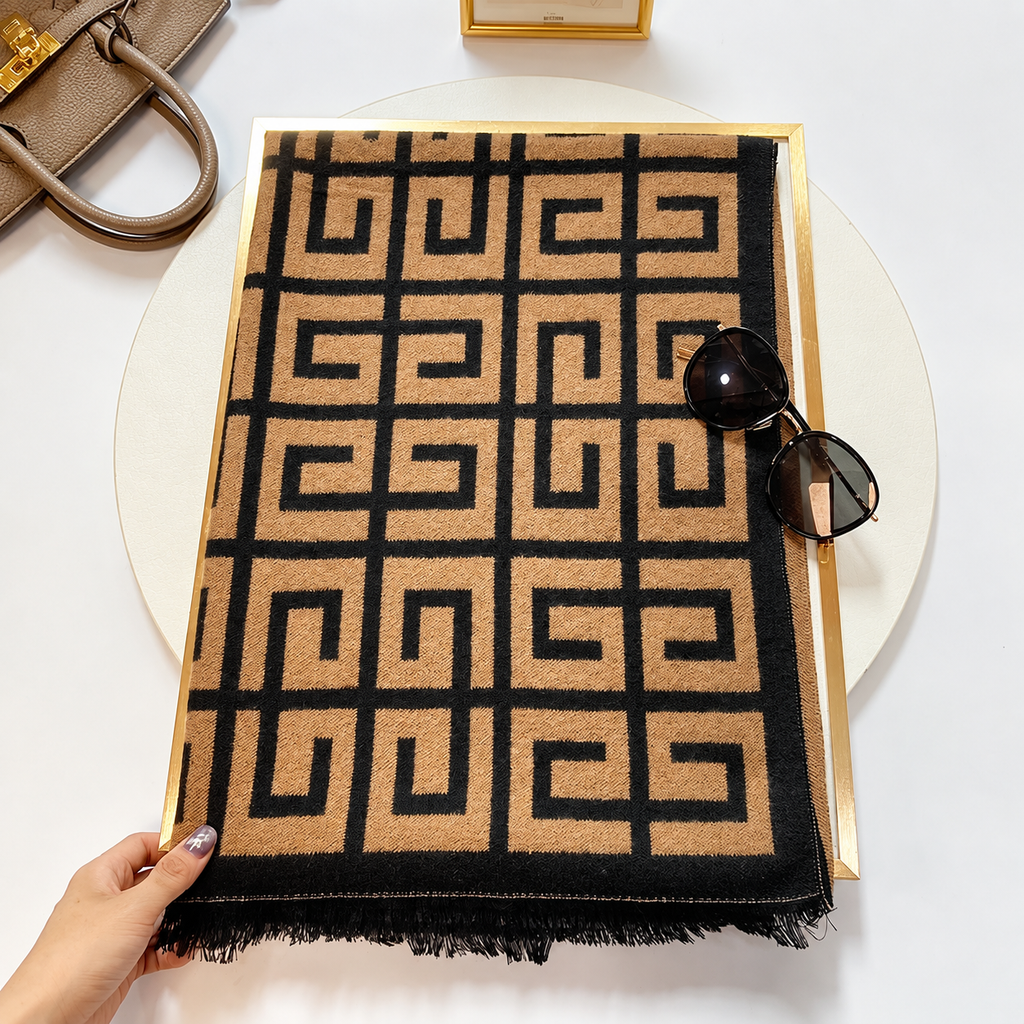 Golden Maze Geometric Cotton Shawl (CC)