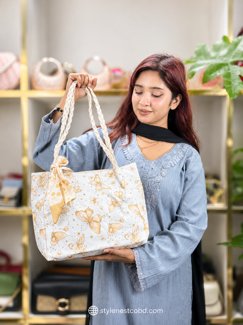 Cartoon Butterfly Print Tote Bag