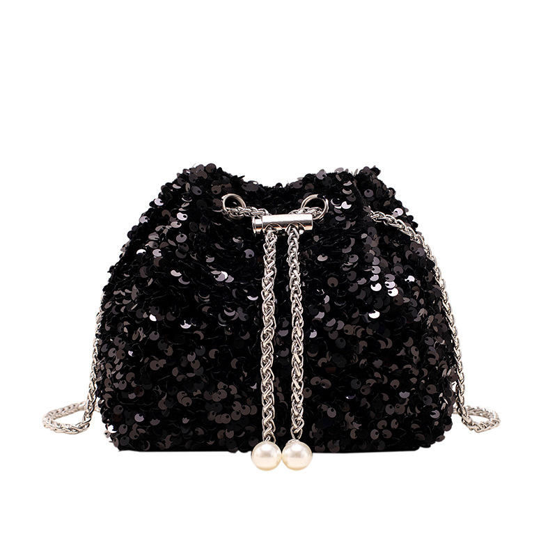 Summer Sequin Chain Small Bucket Bag – Trendy Evening Shoulder Bag