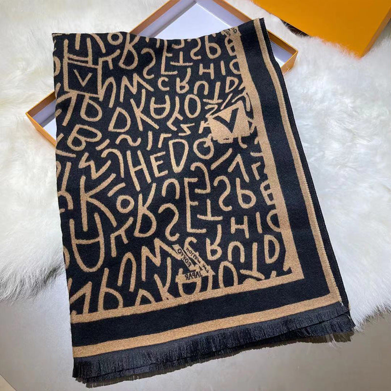 Cocoa Alphabet Art Cotton Shawl (ABC)