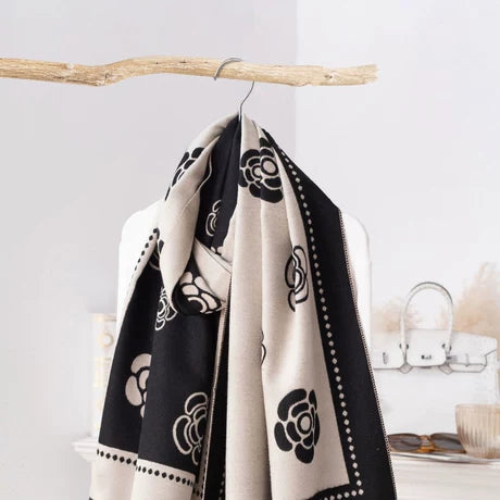 Ivory Bloom Contrast Cotton Shawl (FLOWER)