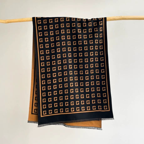 Ivory Noir Geometric Cotton Shawl (G)