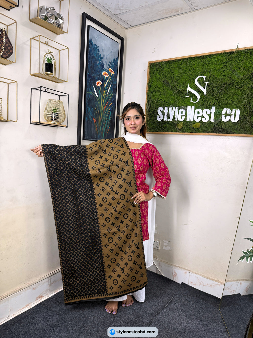 Mocha Maze Signature Cotton Shawl (LV)