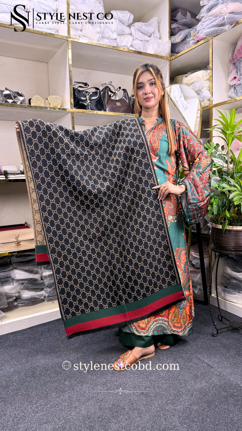 Royal Monogram Stripe Cotton Shawl ( N-GI)