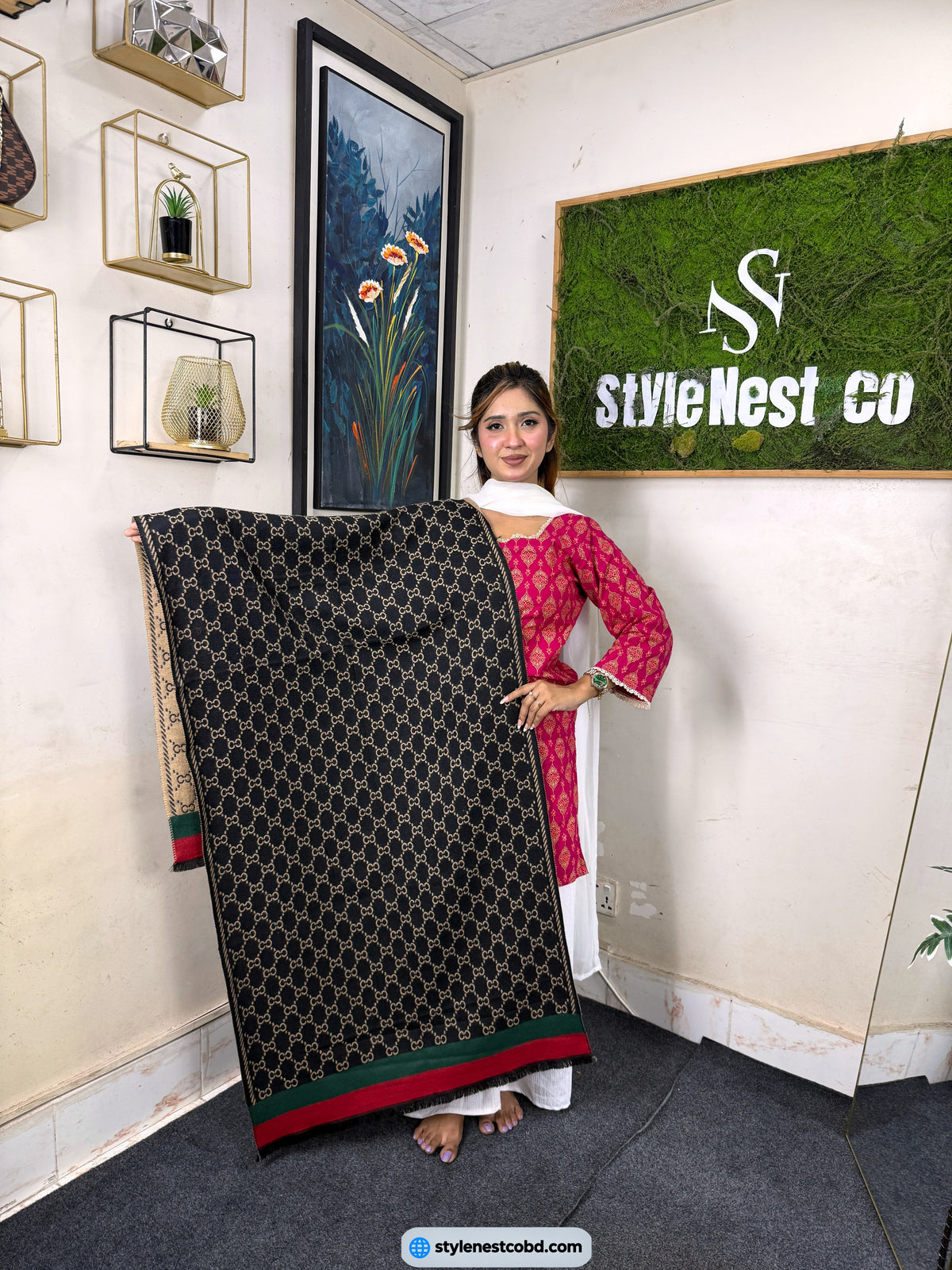Royal Monogram Stripe Cotton Shawl ( N-GI)
