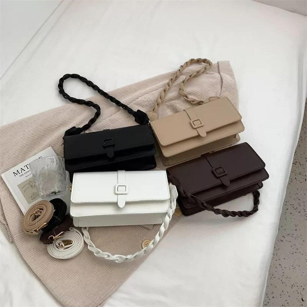Solid Color Mini Crossbody Sling Bag for Women – Braided Strap Shoulder Handbag