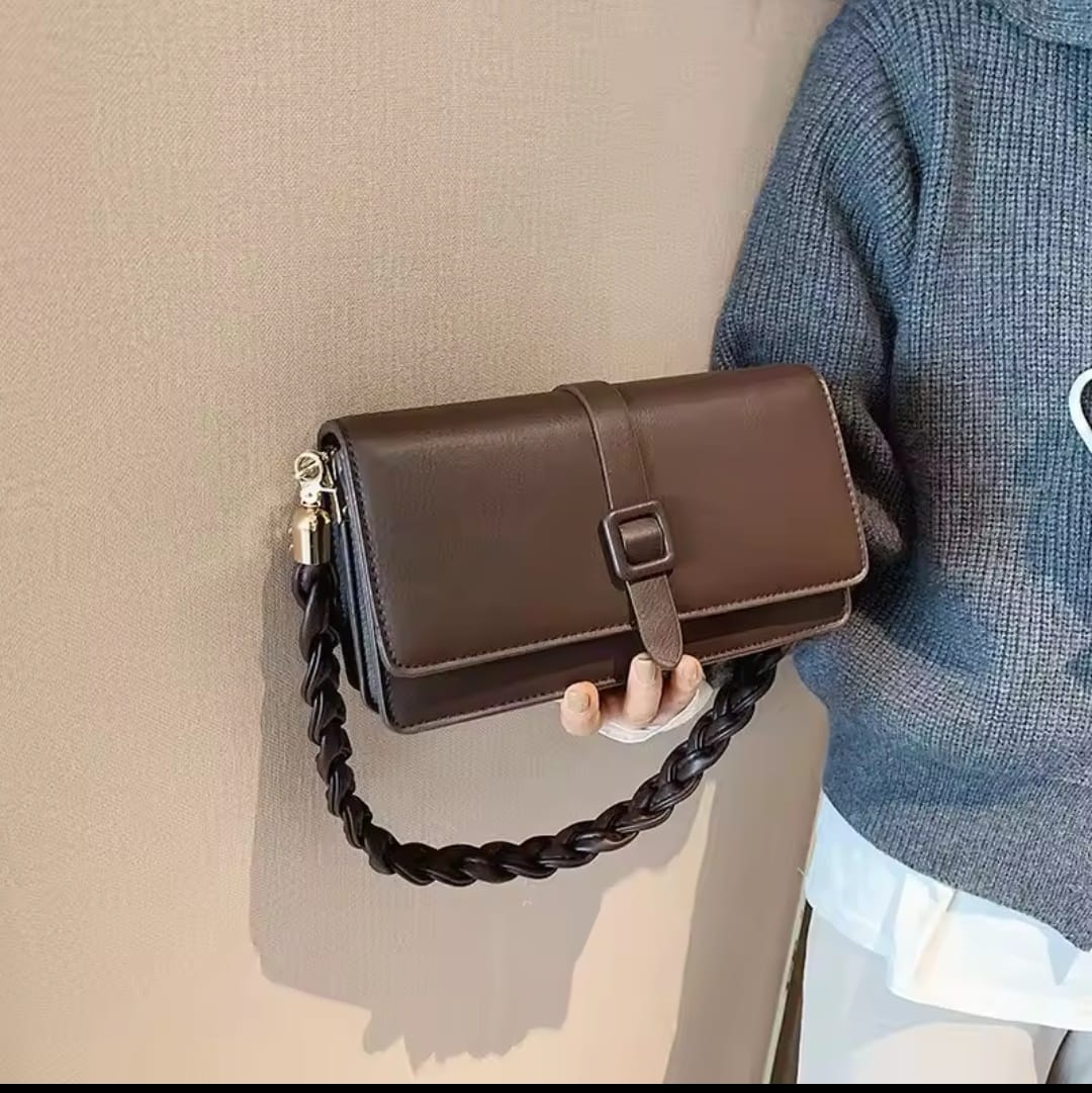 Solid Color Mini Crossbody Sling Bag for Women – Braided Strap Shoulder Handbag