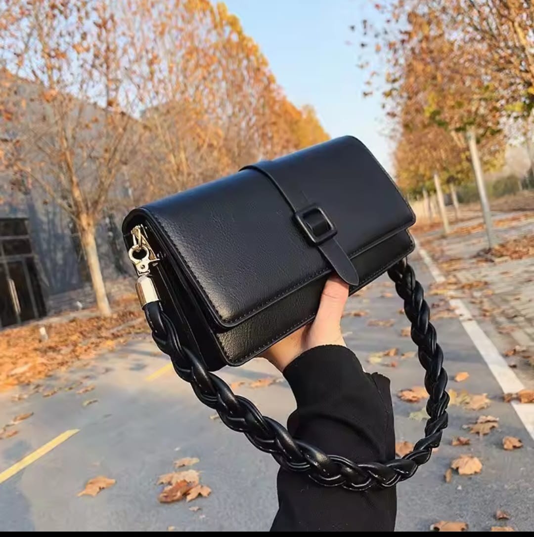 Solid Color Mini Crossbody Sling Bag for Women – Braided Strap Shoulder Handbag
