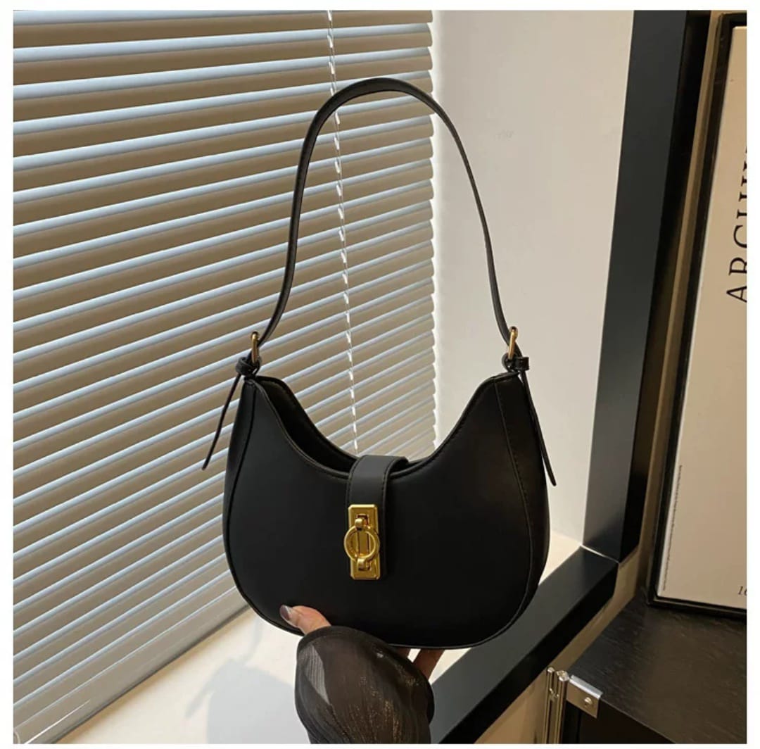 Trendy PU Leather Work Shoulder Bag – Lock Buckle Crossbody for Women