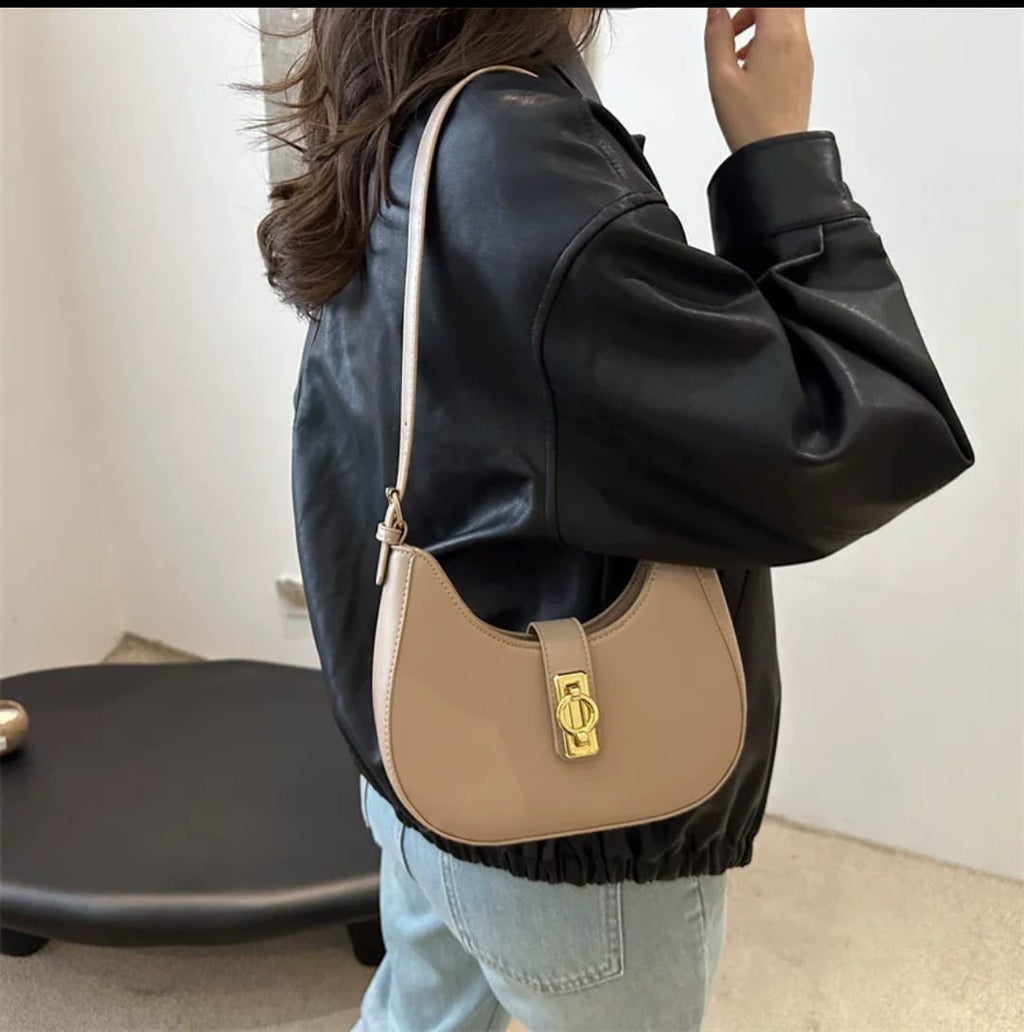 Trendy PU Leather Work Shoulder Bag – Lock Buckle Crossbody for Women