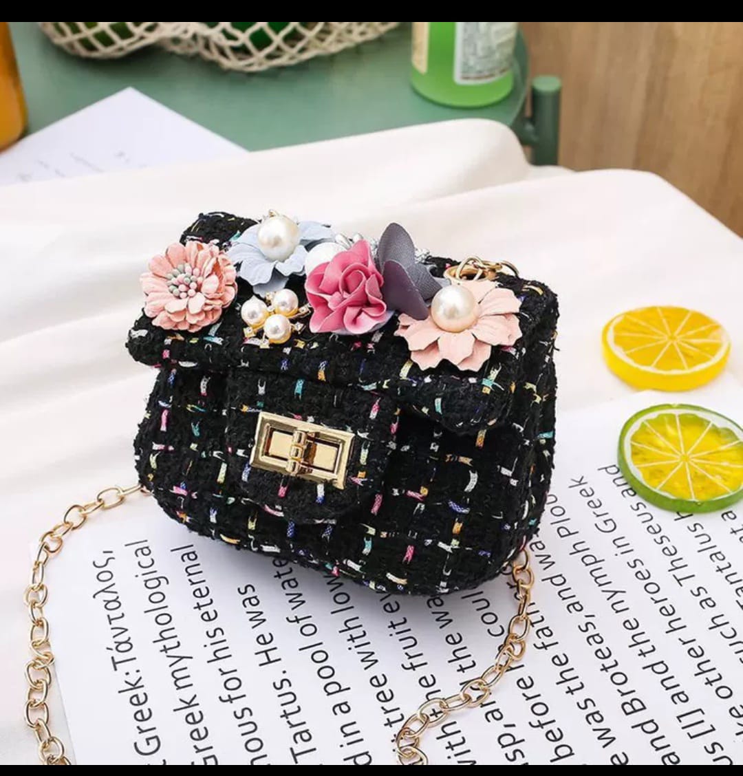 Cute 3D Flower Kids Handbag – Small Square Chain Bag for Girls