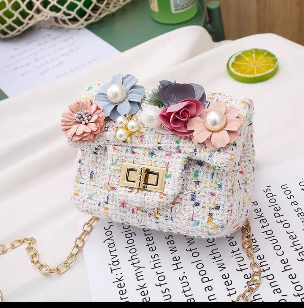 Cute 3D Flower Kids Handbag – Small Square Chain Bag for Girls