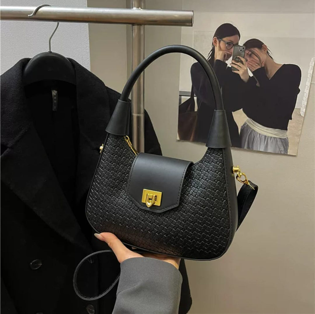 Textured Woven Crescent Crossbody Underarm Bag for Women