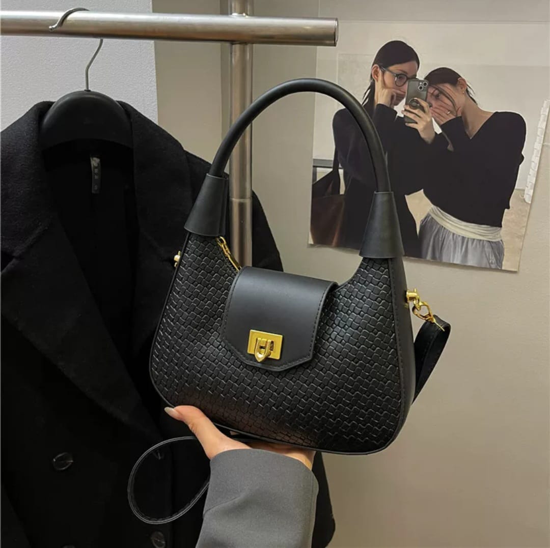 Textured Woven Crescent Crossbody Underarm Bag for Women