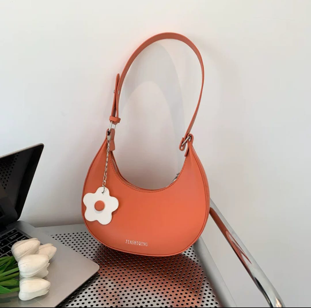 Large Capacity Half Moon PU Leather Shoulder Bag for Women