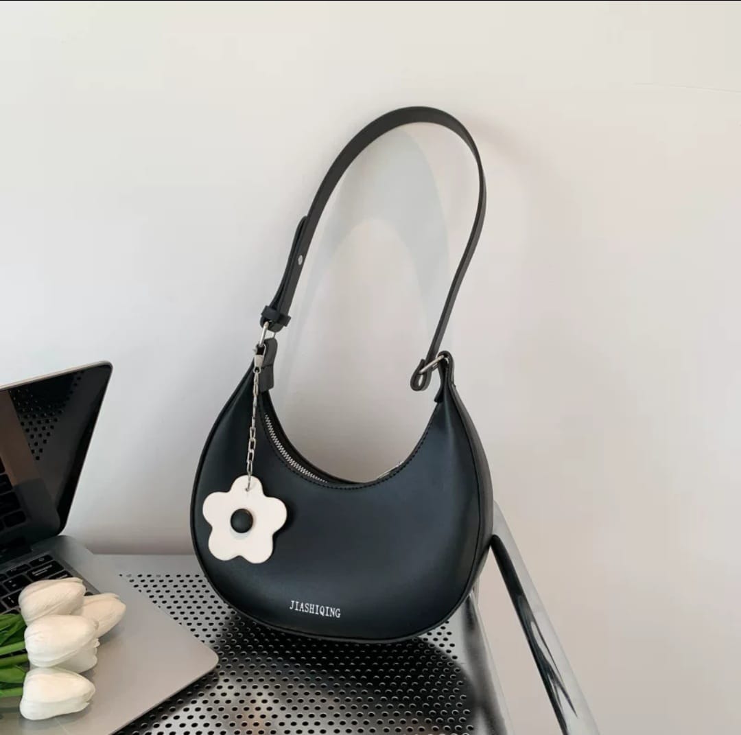 Large Capacity Half Moon PU Leather Shoulder Bag for Women