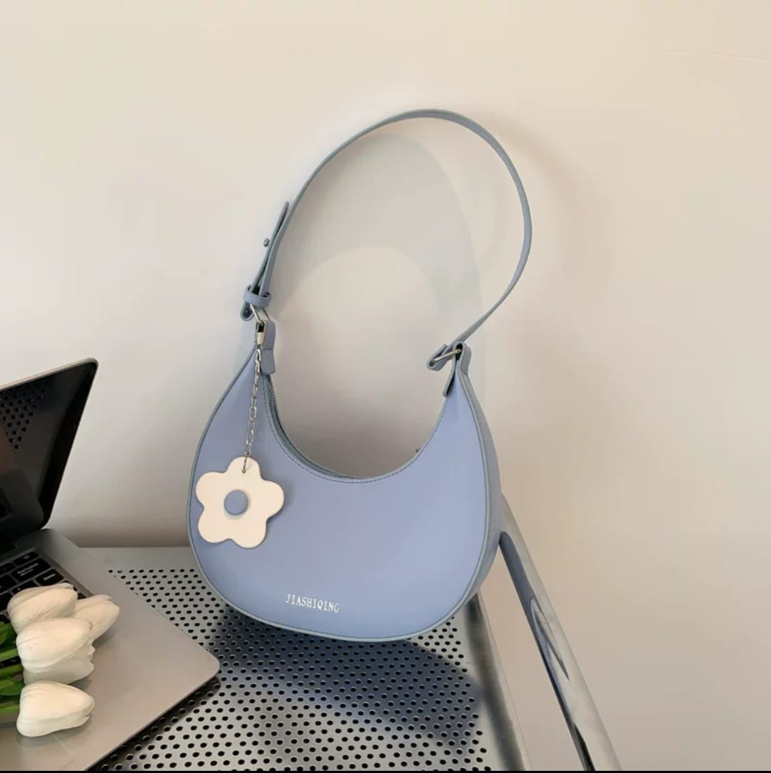 Large Capacity Half Moon PU Leather Shoulder Bag for Women