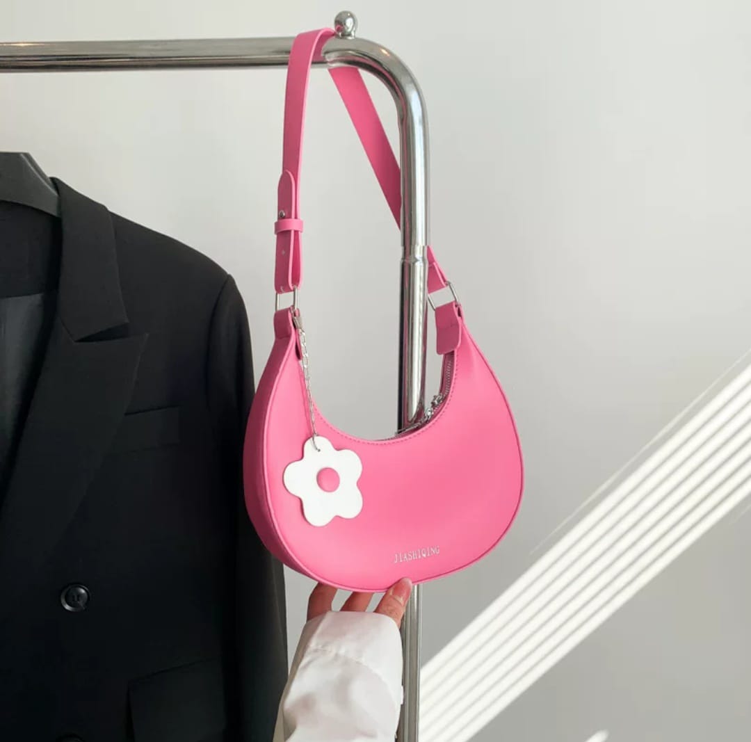 Large Capacity Half Moon PU Leather Shoulder Bag for Women