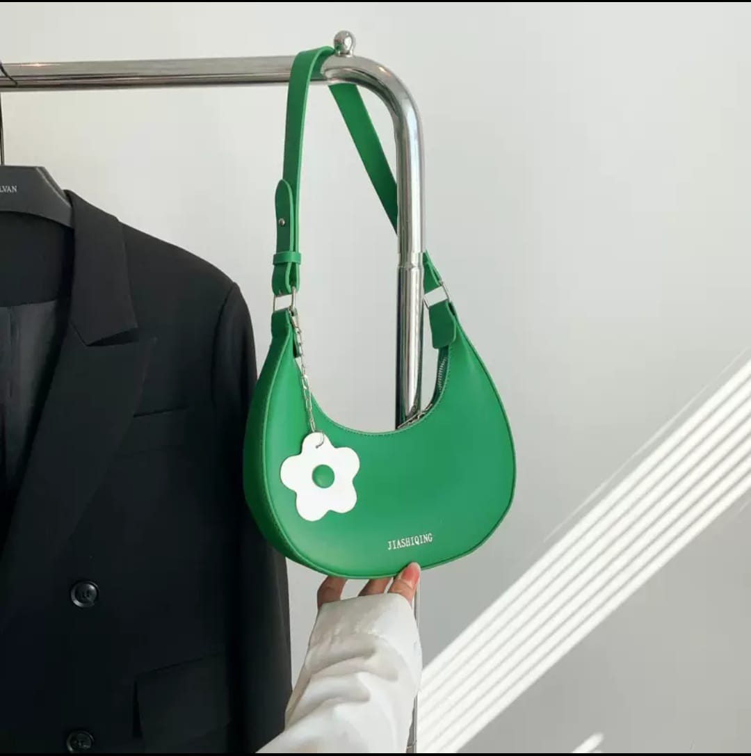 Large Capacity Half Moon PU Leather Shoulder Bag for Women
