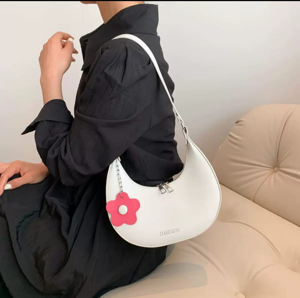 Large Capacity Half Moon PU Leather Shoulder Bag for Women