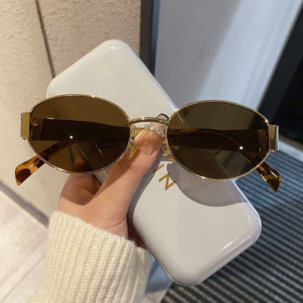 Trendy Oval Metal Frame Sunglasses for Women – UV400 Vintage Round Shades