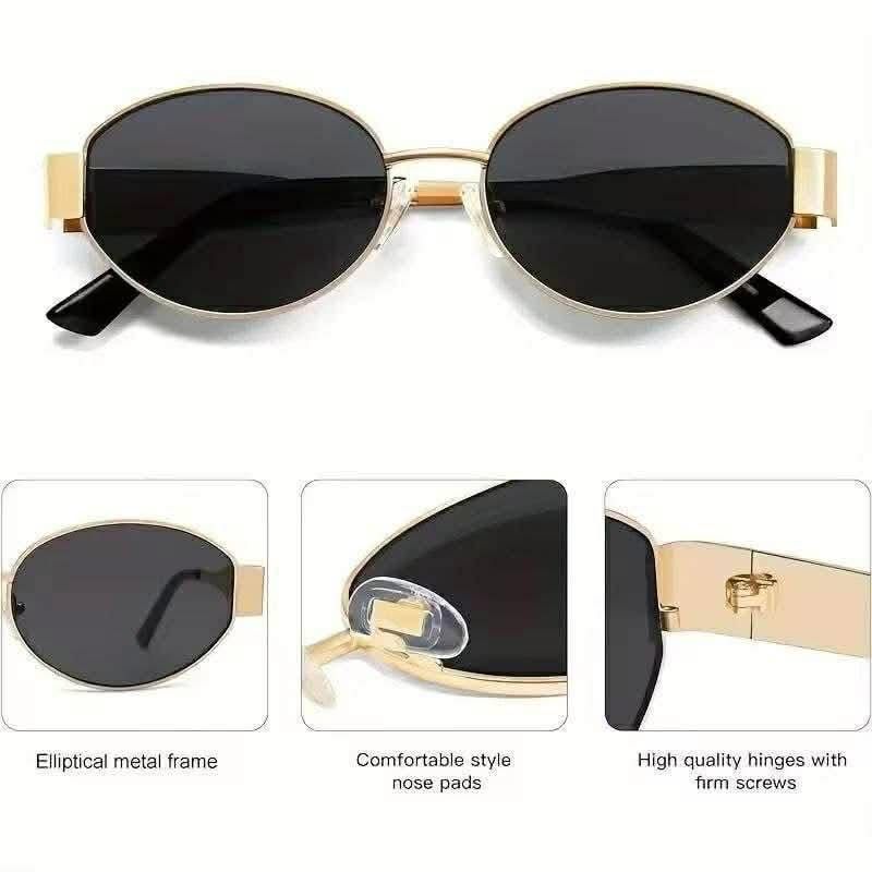 Trendy Oval Metal Frame Sunglasses for Women – UV400 Vintage Round Shades