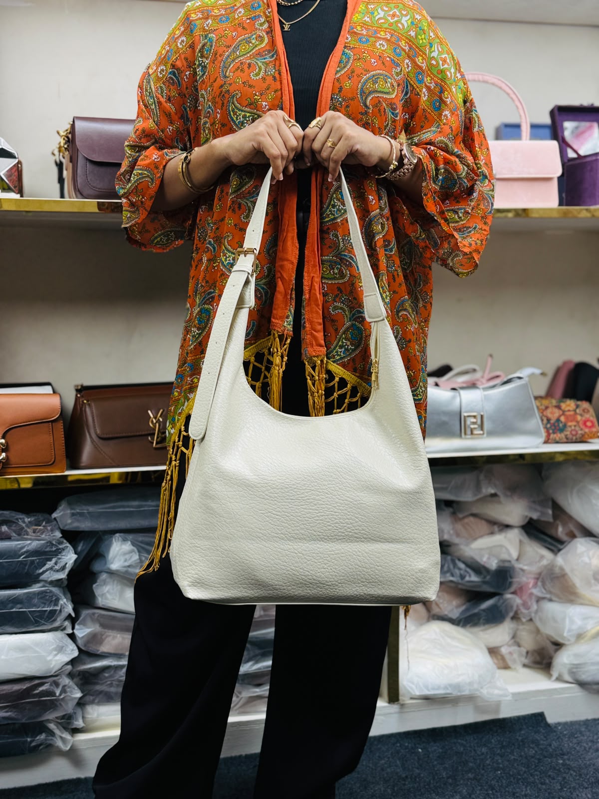Retro Style Textured Tote Bag