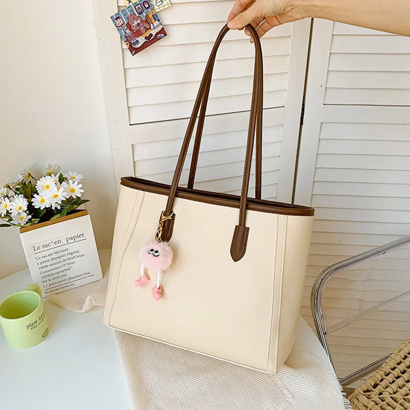 Korean Style PU Leather Women’s Shoulder Tote Bag – Large Capacity 37×27×11cm