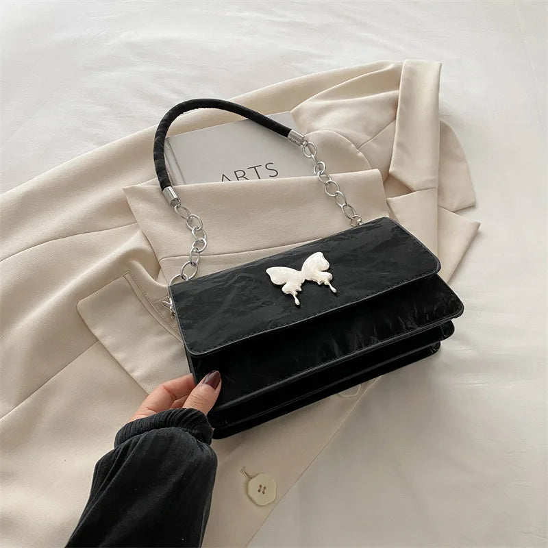 Fashion Bow Small Square PU Leather Underarm Crossbody Bag for Women