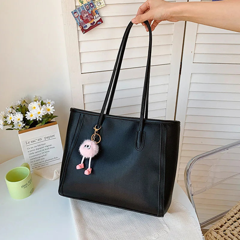 Korean Style PU Leather Women’s Shoulder Tote Bag – Large Capacity 37×27×11cm