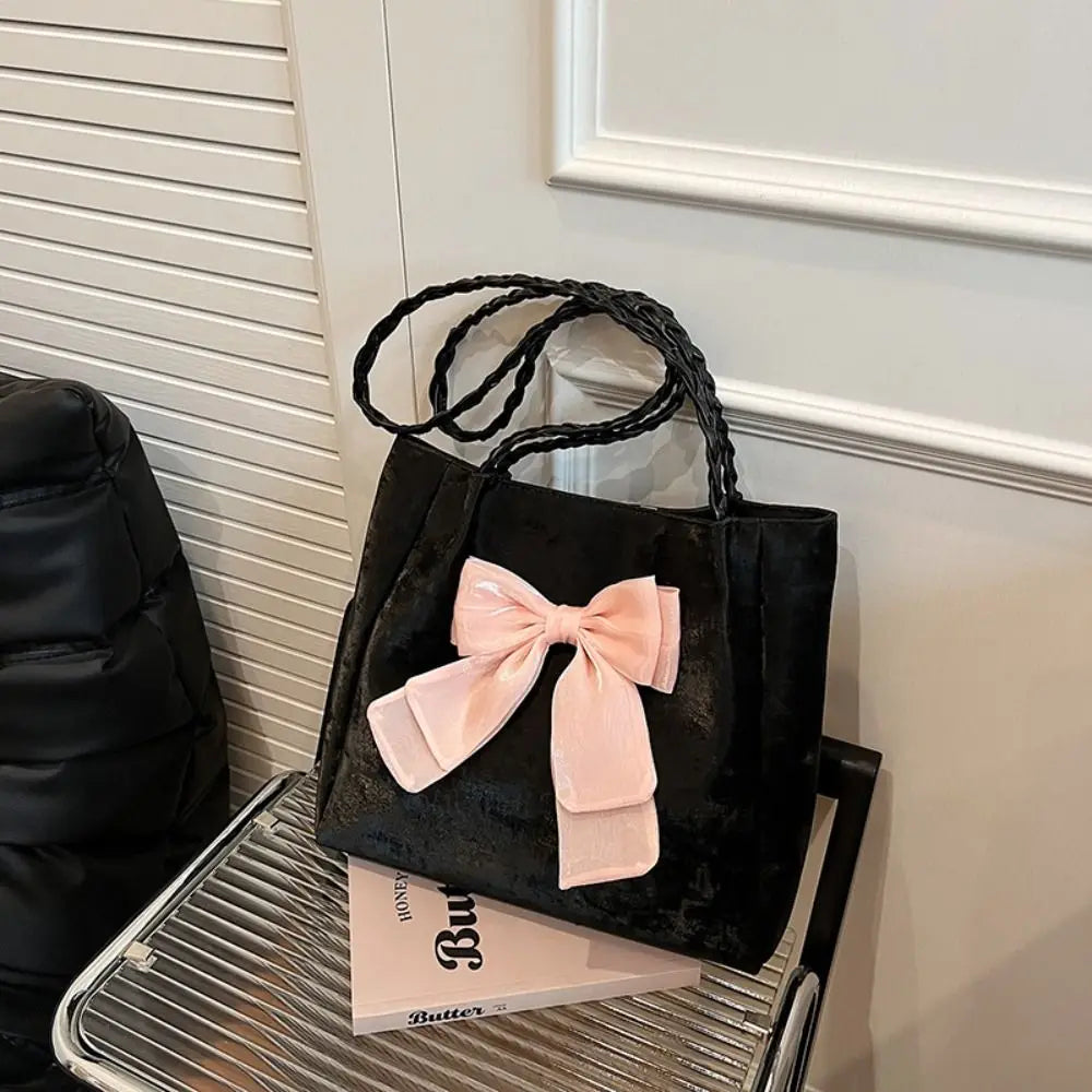 Cute Bow Tote Bag with Braid Strap – 28×26×10cm