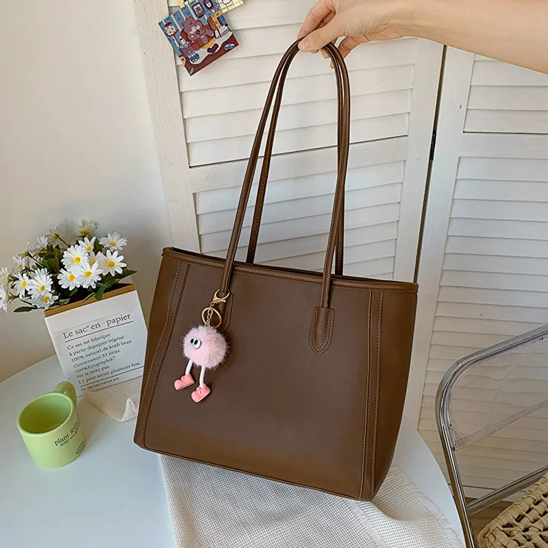 Korean Style PU Leather Women’s Shoulder Tote Bag – Large Capacity 37×27×11cm