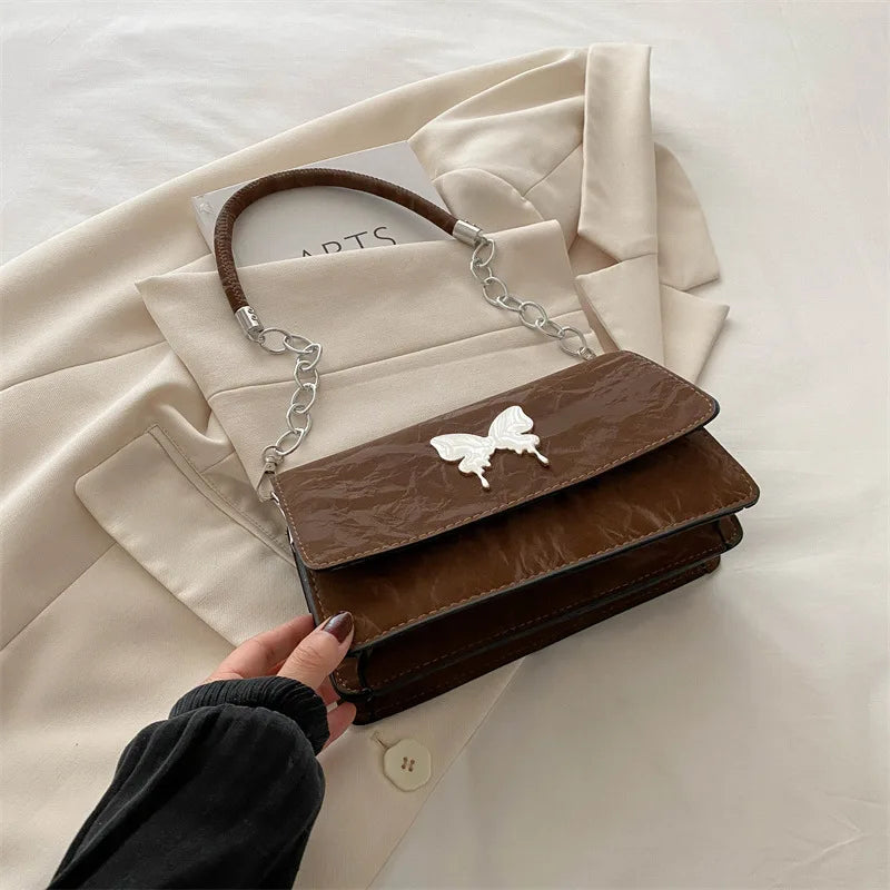 Fashion Bow Small Square PU Leather Underarm Crossbody Bag for Women