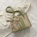 Summer Straw Large Capacity Women’s Shoulder Tote Bag with Silk Scarf.