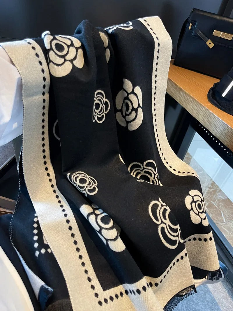 Ivory Bloom Contrast Cotton Shawl (FLOWER)