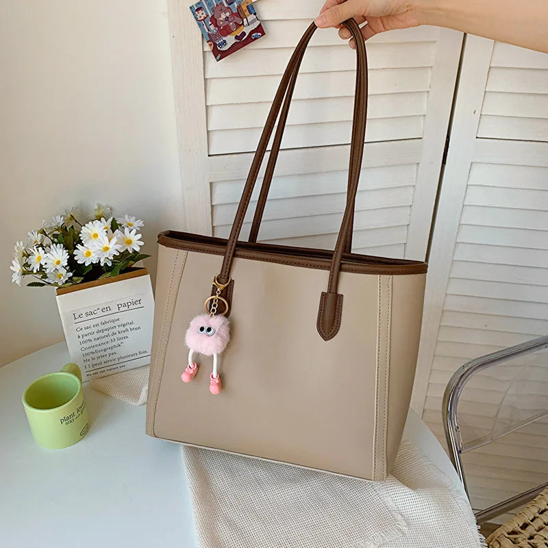 Korean Style PU Leather Women’s Shoulder Tote Bag – Large Capacity 37×27×11cm