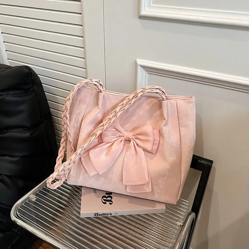 Cute Bow Tote Bag with Braid Strap – 28×26×10cm