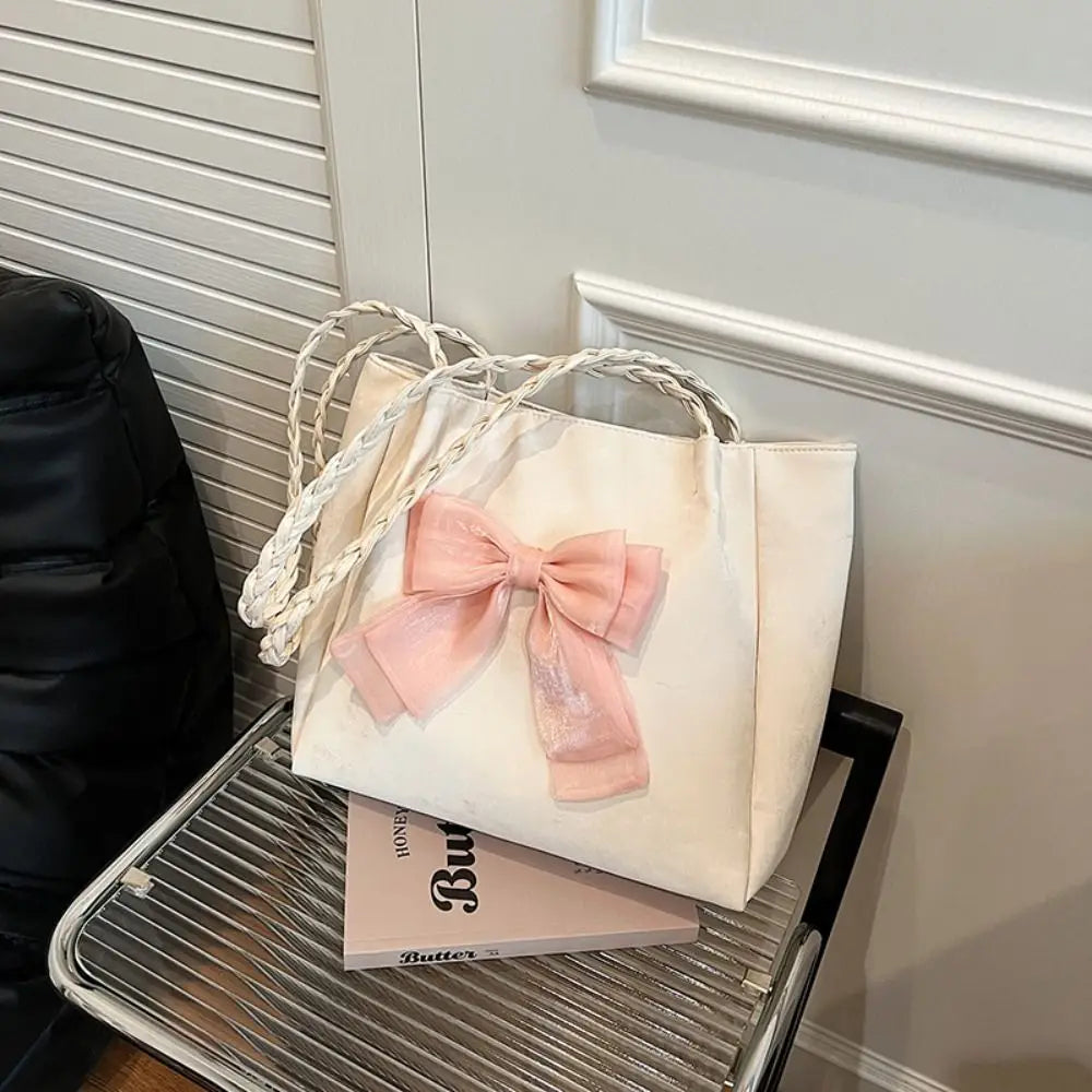 Cute Bow Tote Bag with Braid Strap – 28×26×10cm